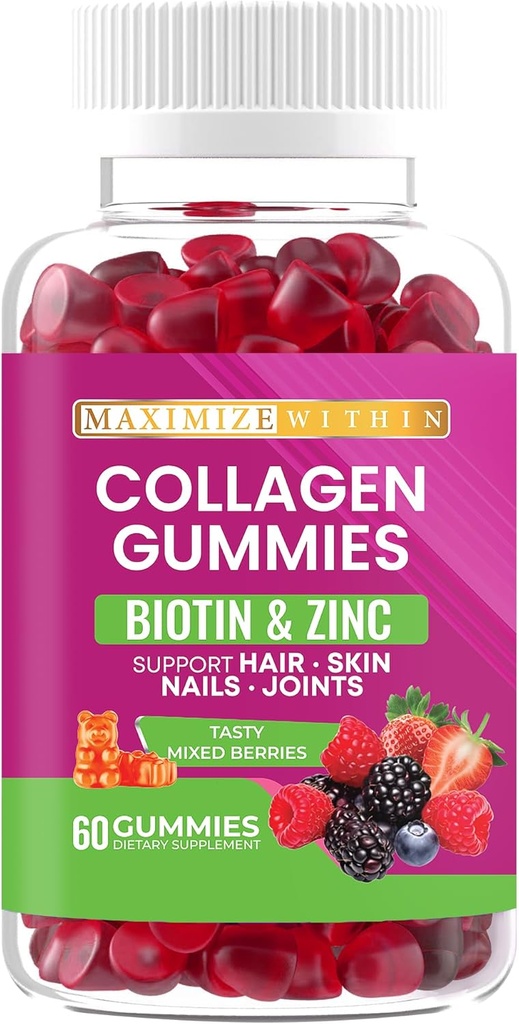 Collagen Vegan Gummies, Змішані ягоди Flavor, 60 Gummies, Підтримує волосся, шкіра, нігті, суглоби
