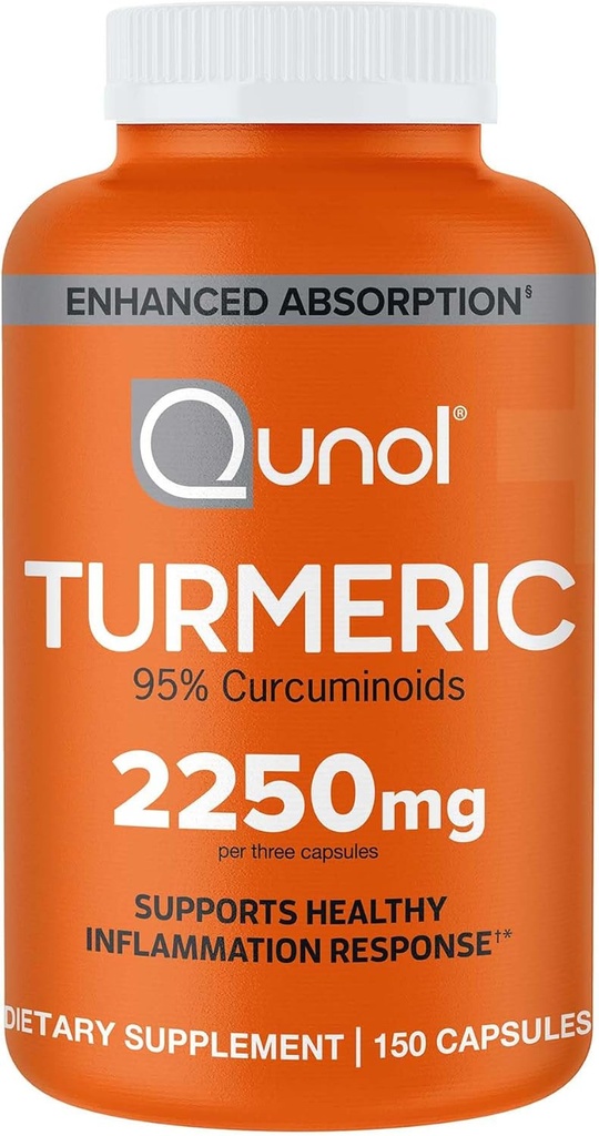 Qunol Turmeric Curcumin з чорним перцем, 2250mg Turmeric Extract з 95% куркуміноїди, додаткова міцність турмеричної добавки, розширене поглинання, Joint підтримки добавки, 150 Вегетаріанські капсули