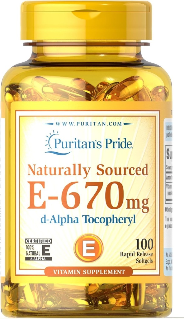 Puritanul's Pride Vitamina E- 670 mg 100% Natural-100 Softgels