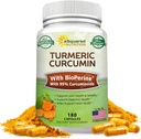 aSquared Nutrition Curcumina Turmérica 1300mg com Extrato de Pimenta Preto BioPerine - 180 Cápsulas - com 95% de Curcuminóides, 100% Tumérica Natural Root Powder Supplements, Pure & Joint Stiffness Pills