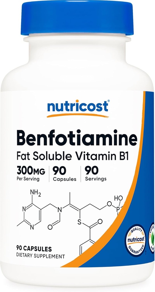 Nutricost Benfotiamine 300mg, 90 Capsules - Gluten Free, Non-GMMO, và Vegetarian Friendly Fat Soluble B1