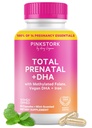 Pink Stork Total Prenatal Vitamins for Women | Vegan DHA, Methylfolate, Iron, Choline, Vitamin B12 | Preconception Nutrition | No Fishy Burps | Pregnancy Essentials | Clean Label Award, 60 Count, Mint