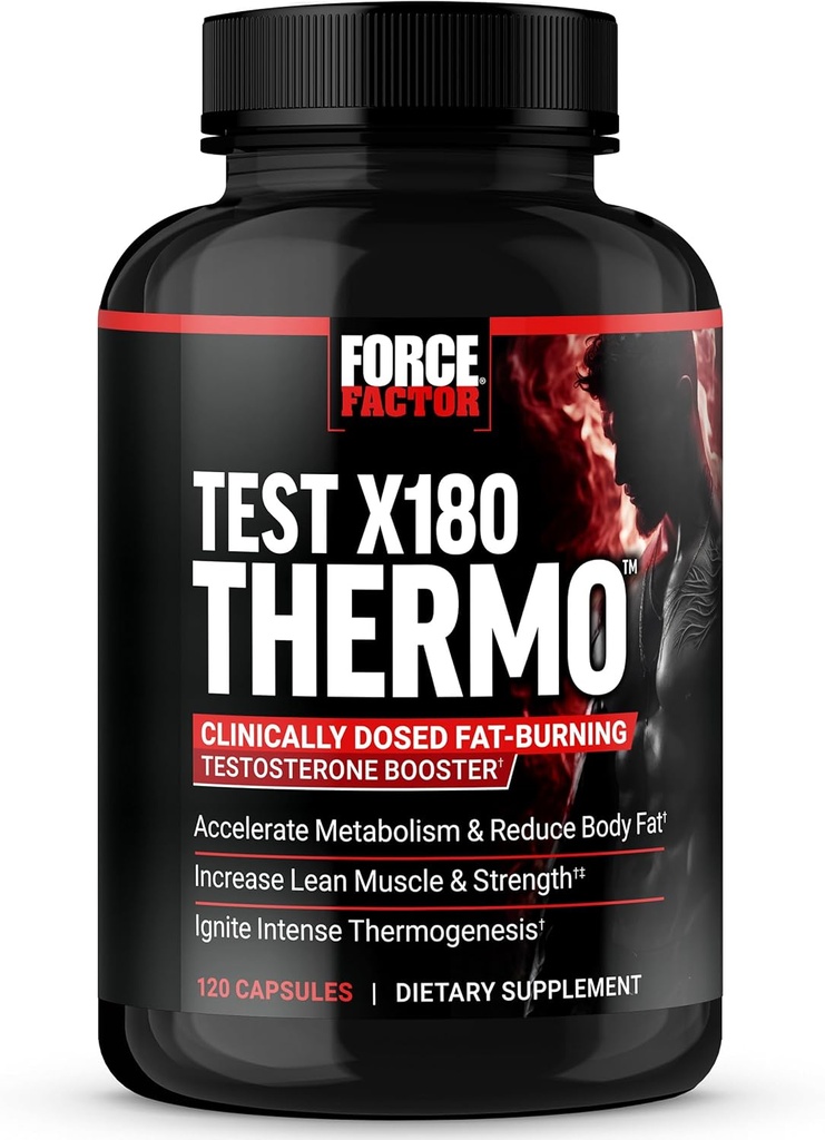 FORCE FACTOR Test X180 Thermo Testosteron Supplement och Fat Burner för män att accelerera metabolism, minska kroppsfett, bygga Lean Muscle och öka termogenesis, 120 kapslar