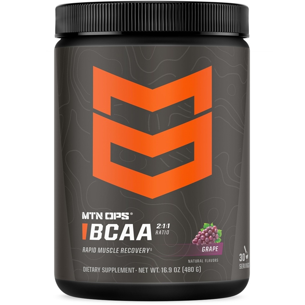 MTN OPS BCAA Powder 2:1:1 Amino Acids Supplement Powder for Rapid Muscle Recovery & Repair with Zero Sugar & Gluten Free - 30 Servings, Grape