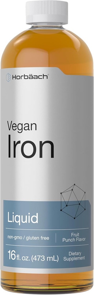 Horbäach Iron Suplement Liquid 124; 16 Fl Oz 124; Vegan & Vegetarian Formula 124; Non-GMO dan Gluten Free