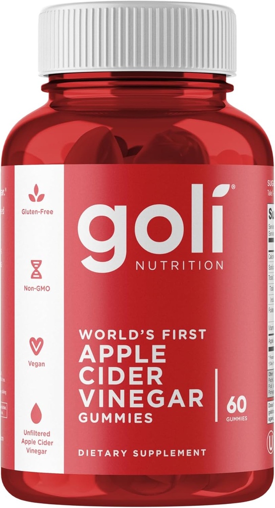 Goli Apple Cider Vinegar Gummy Βιταμίνες - 60 Count - Βιταμίνη Β12, Χωρίς ζελατίνη, Χωρίς γλουτένη, Vegan & Μη ΓΤΟ