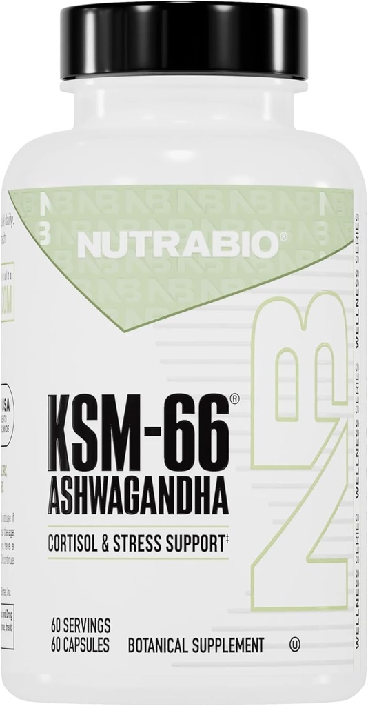 NutraBio Ashwagandha KSM-66 | Ashwagandha Herbal Supplemento per Stress, Mood, & Performance | 600 MG di Clinically Studied KSM66 60 capsule