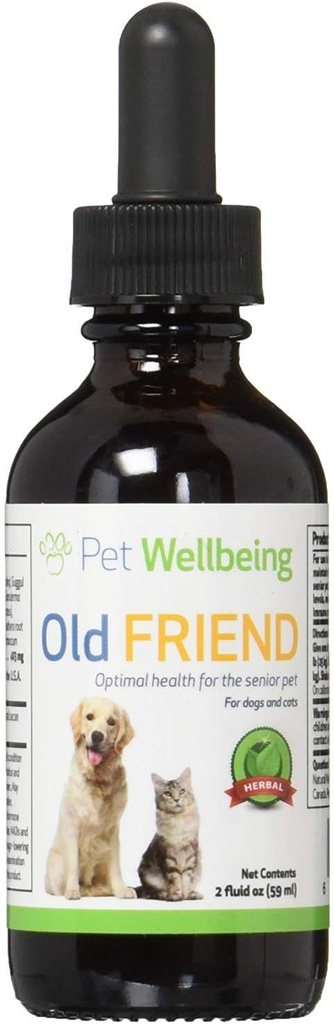 Pet Wellbeing Old Friend for Senior Dogs - Apoia a saúde do sistema inmunitario, mobilidade conxunta, niveis de enerxía saudables, Alfalfa, Reishi - Suplemento herbario formulado Veterinaria 2 oz (59 ml)