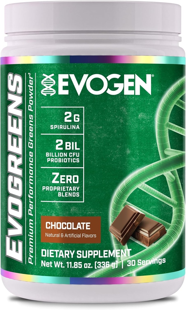 Evogen Evogreens 124; Premium Performance Greens Superfood, Spirulina, Pomegranate, Progories, Kale 124; 30 Servis (Coklat, 30 Pelayan)