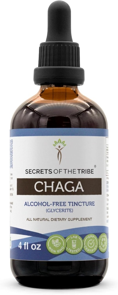Secrets of the Tribe Chaga Tincture Alcohol-free Extract, Wildcrafted Chaga (Inonotus obliquus) Сушени гъби (4 FL OZ)