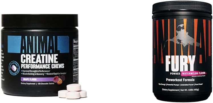 Animal Creatine Chews Tablet - Enhanced Creatine Monohydrate עם AstraGin כדי לשפר את Absorption & Fury Pre Workout אבקת תוספת עבור אנרגיה להתמקד 5g