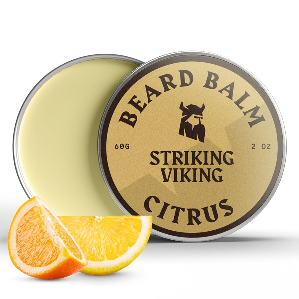 Bálsamo de Barba Viking para Homens - Deixe em Condicionador de Barba - Balsa de Styling feito com manteiga de barba naturalmente derivada, Óleos de Argan & Jojoba (2 Ounce (Pacote de 1), Citrus)