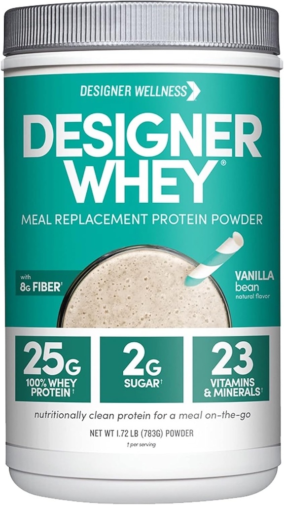 Designer velvære, Designer Whey Protein måltid erstatning pulver, organisk supermat kompleks karbohydrater, vitaminer, mineraler, Glutenfri, Vanilla Bean, 1,72 pund