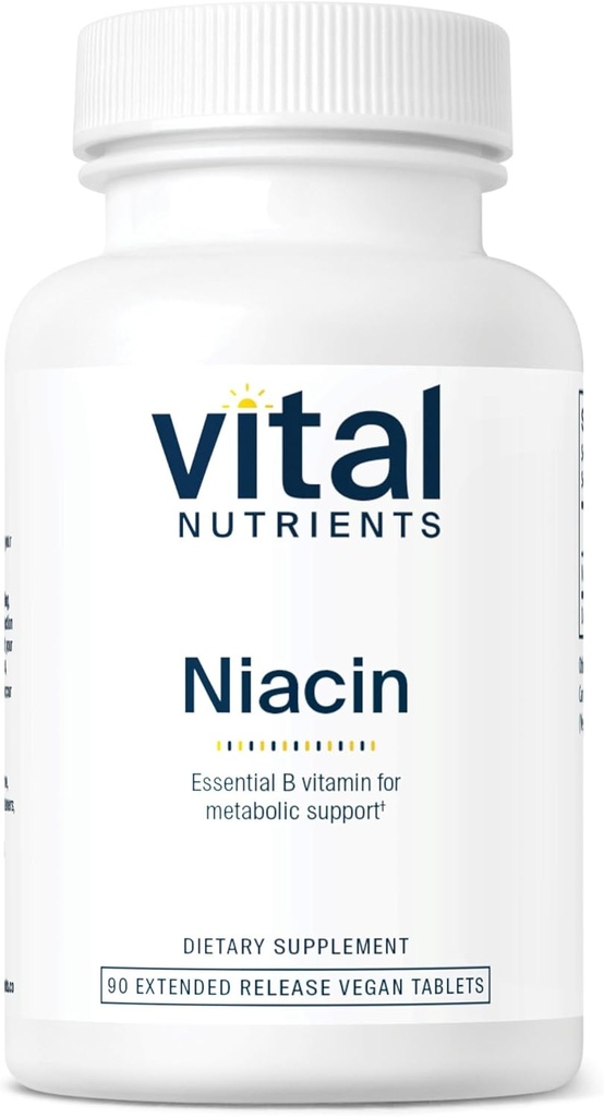 Nutrientes vitais Niacin 500mg □ Suplemento de Niacin para homens e mulheres de liberação cronometrada □ Vitamina B3 apoia saúde do coração e proteína e metabolismo de gordura □ Gluten, Dairy, Soy Free □ Não-GMO 90 comprimidos