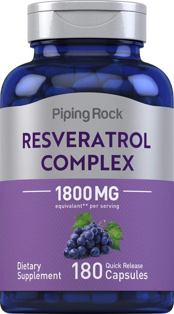 Piping Rock Resveratrol Complex 1800 mg | 180 kapslar | Grape Seed Extract | Non-GMO, Gluten Free Supplement