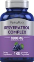 배관 바위 Resveratrol Complex 1800 mg | 180 캡슐 | 포도씨 추출물 | 비 GMO, 글루텐 무료 보충