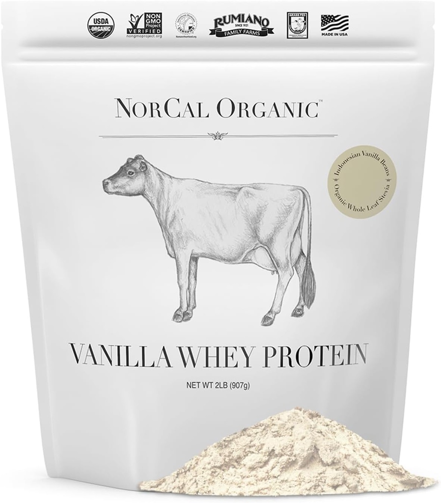 NorCal Organic Vanilla Whey Protein - 2lbs | Grass-Fed, Single-Origin Vanilla | Certified Non-GMO & American Humane från California Farms