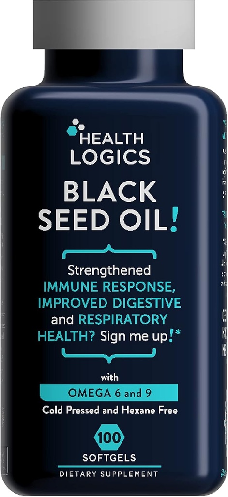 Kesehatan Logics Minyak Benih Hitam, Dingin Menekan, Sumber Kaya Omega 6 & 9 Estiventy Acids, dari Nigella Sativa (100 Soft Gel Capsules)