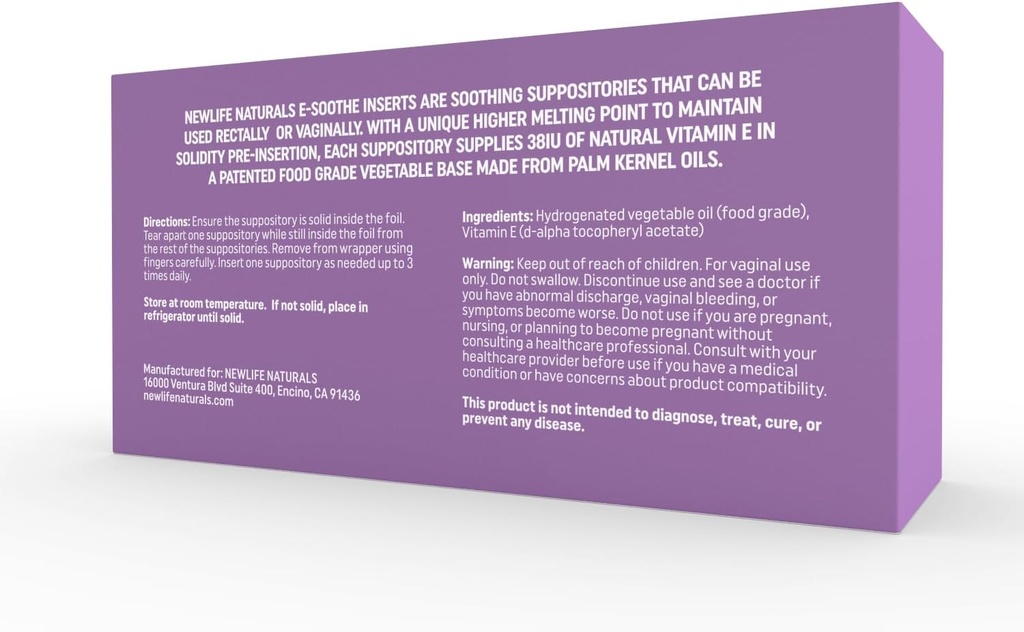 YeniLife Naturals Vitamini Qadınlar üçün Suppositories 38IU - Bütün Natural Vaginal Moisturizer - Dryness, Irritation, Menopause, Postpartum, Hormonal dəyişikliklər və daha çox - 48 Çap, ABŞ