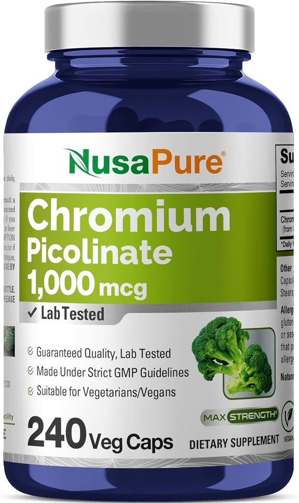NusaPure Chromium Picolinat 1000mcg 240 Veggie kapsler (Non-GMO, Vegan)