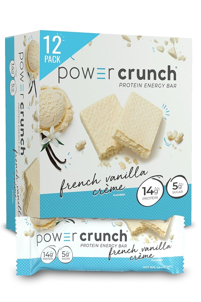 Power Crunch Protein Wafer Bars, High Protein Snacks s lahodnou chuťou, Francúzska Vanilla Creme, 1,4 Ounce (12 Počet)