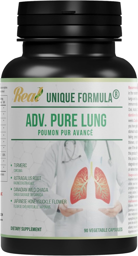 Adv. Puro Pulmón | Limpieza e Detox | Suplemento respiratorio herbal para o soporte pulmonar con cogomelo Chaga, cúrcuma, flor de Honeysuckle, Astragalus, Quercetina, P,