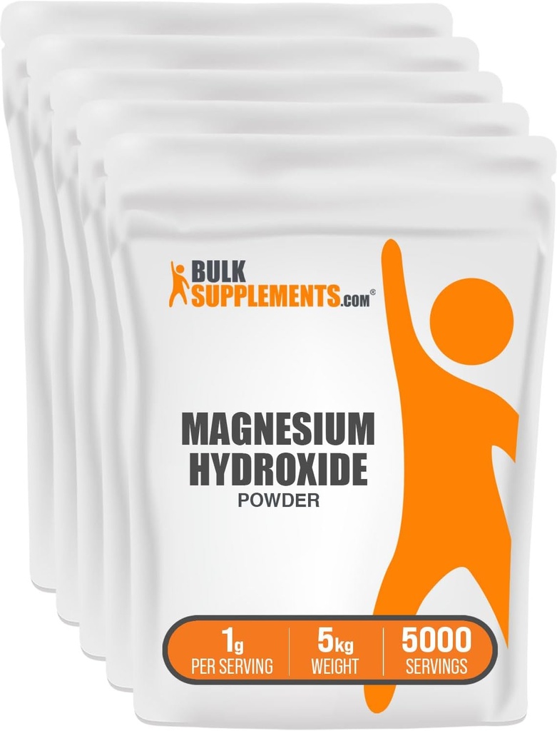 BulkSupplements.com Magnesium Hydroxid pulver - Magnesium Hydroxid Supplement - Mat Grad & Glutenfri, 1g per servering, 1kg (2,2 lbs) (pakke på 5)