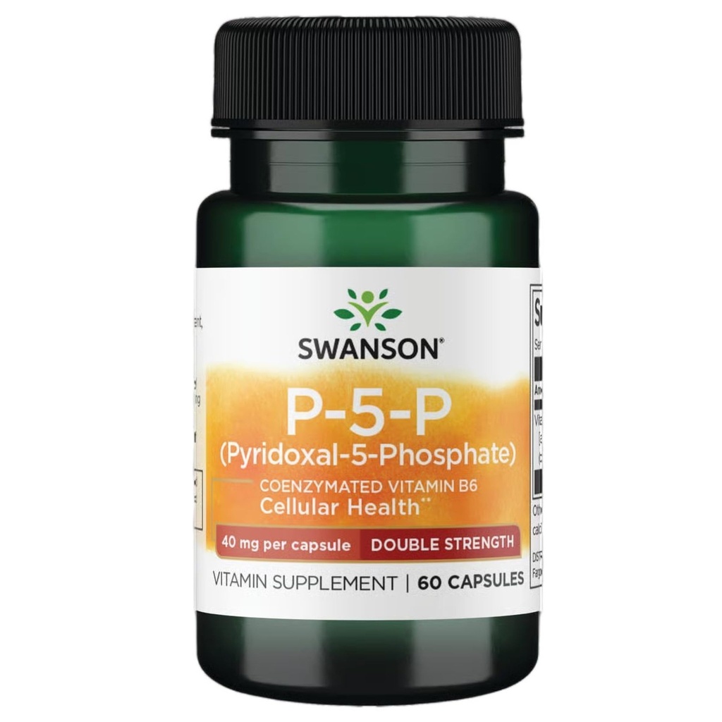 Swanson P-5-P (Pyridoxal-5-Phosphate) Coenzymated Vitamin B-6 40 Milligrams 60 Capsules | Double Strength Formula Featuring Pyridoxal-5-Phosphate, the Metabolically Active Form of Vitamin B-6, Easy to Swallow