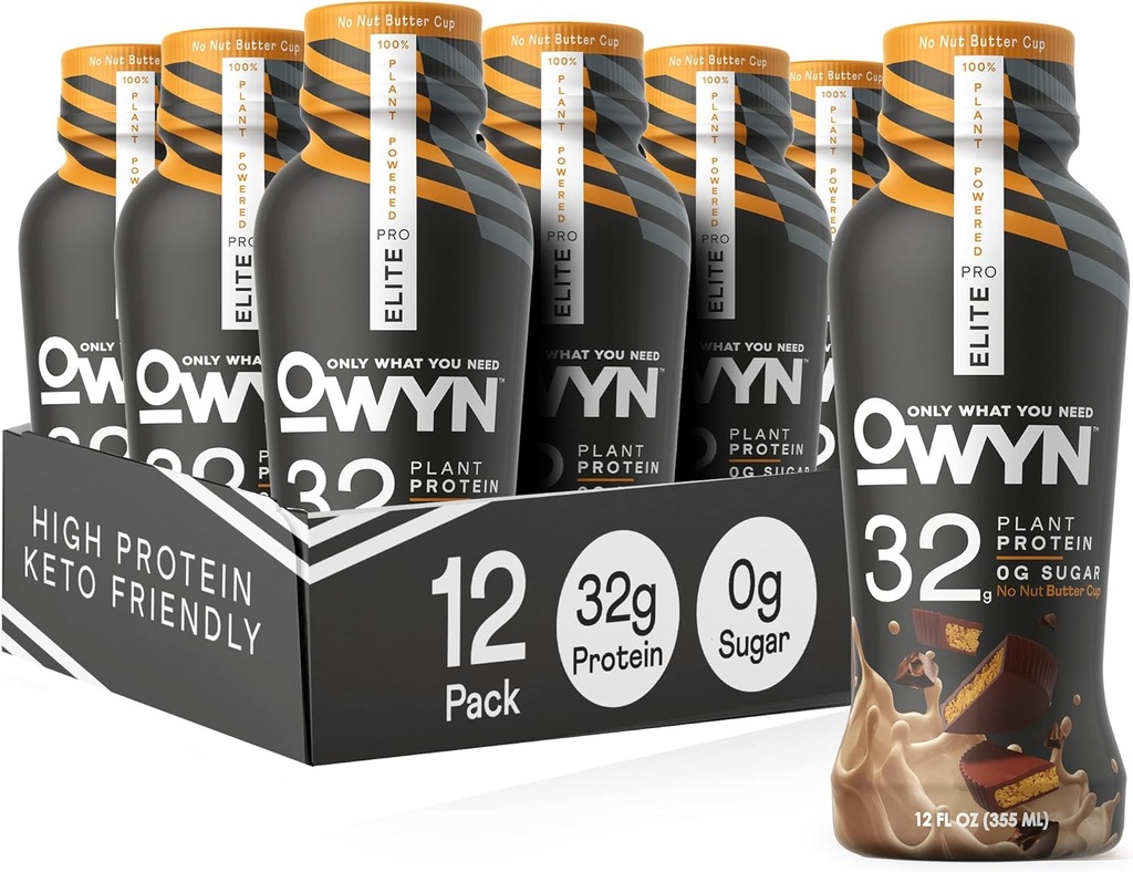 OWYN 당신이 직업 엘리트 Vegan 높은 단백질 Keto Shake, 32g 단백질, 12 Fl Oz (12의 포장) 및 직업적인 엘리트 Vegan 식물 기초를 두는 높은 단백질 Keto Shake, 견과 버터 컵 없음, 32g 단백질 (5월 Vary 포장)