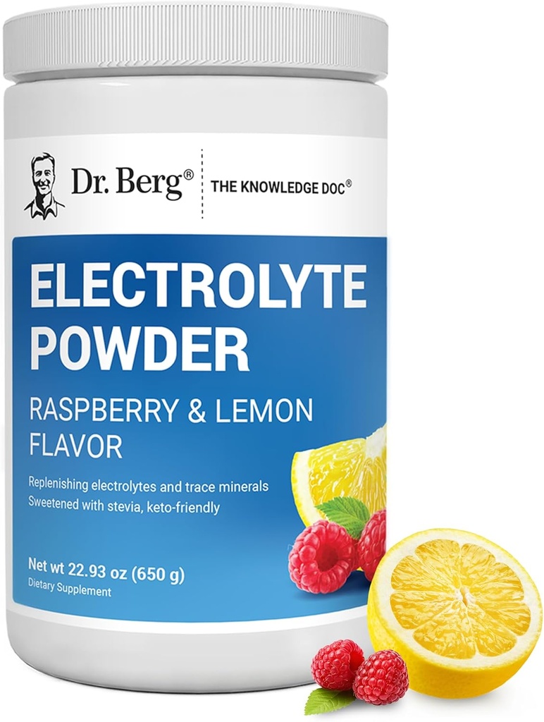Д-р Berg Zero Sugar Hydration Keto Electrolyte Powder - Enhanced w/ 1000 mg калиева и истинска хималайска сол (NOT Table Salt) - Raspberry & Lemon Flavor Hydration Drink Additional, 100 Servings