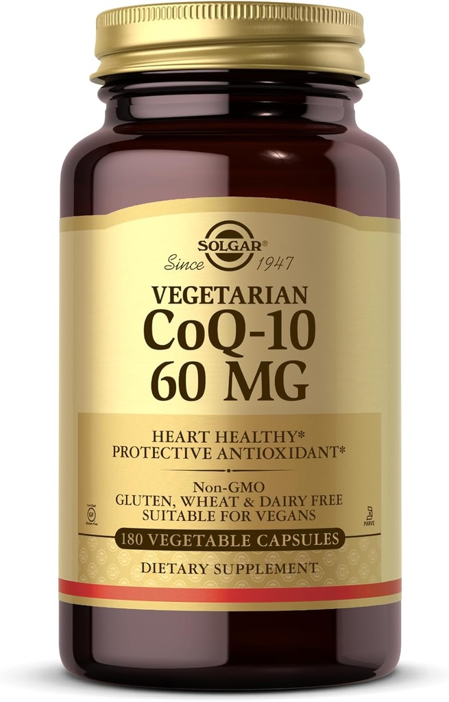 Solgar Vegetarian CoQ-10 60 מ"ג - 180 קפסולות ירקות - Antioxidant Protective - Non-GMO, טבעוני, Gluten Free, Milk Free, כשר - 180 משרתים