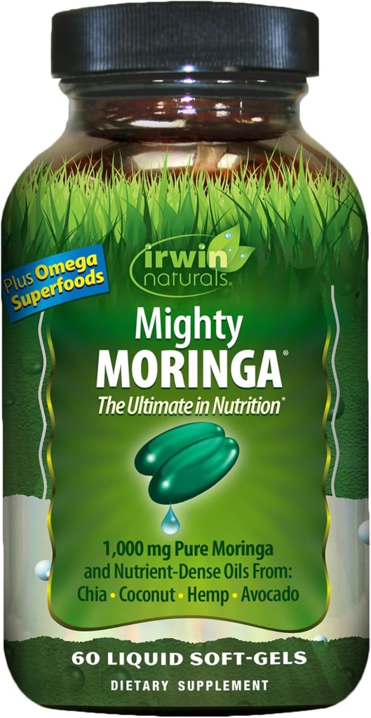 Irwin Naturals Mory Moringa 1000 mg - 60 Tekoči softgels - s Chia, Coconut, Hemp, Avacado & Omega Superfoods - 30 Total Servings