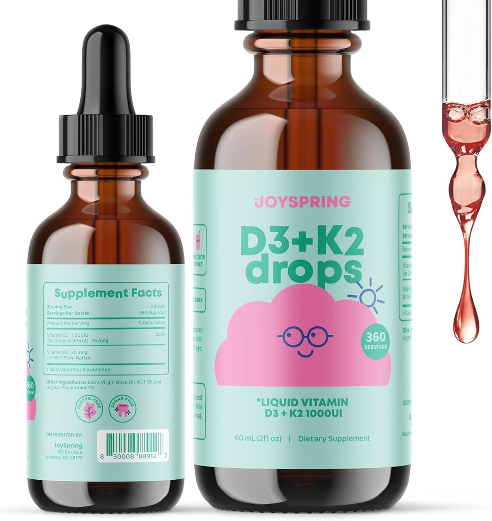 JoySpring Vitamin D Drops for Toddlers to Support Growth, Bone, and Immune Health, Kids Zinc Supplements - Elderberry with Zinc Liquid and Daily Complex B Vitamins with Vitamin B2, B6, B12, and B5
