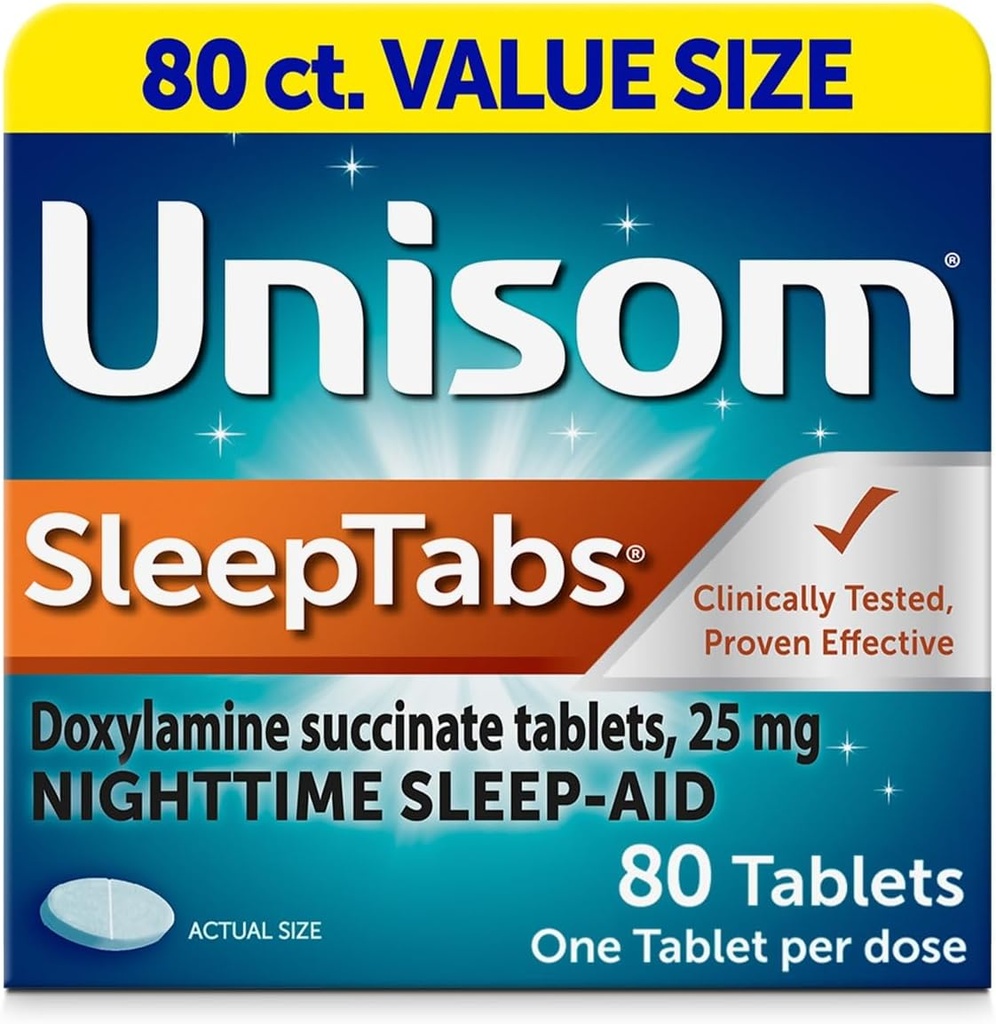 Unisom SleepTabs, Nighttime Sleep-aid, Doxylamine Succinate, 80 טבליות