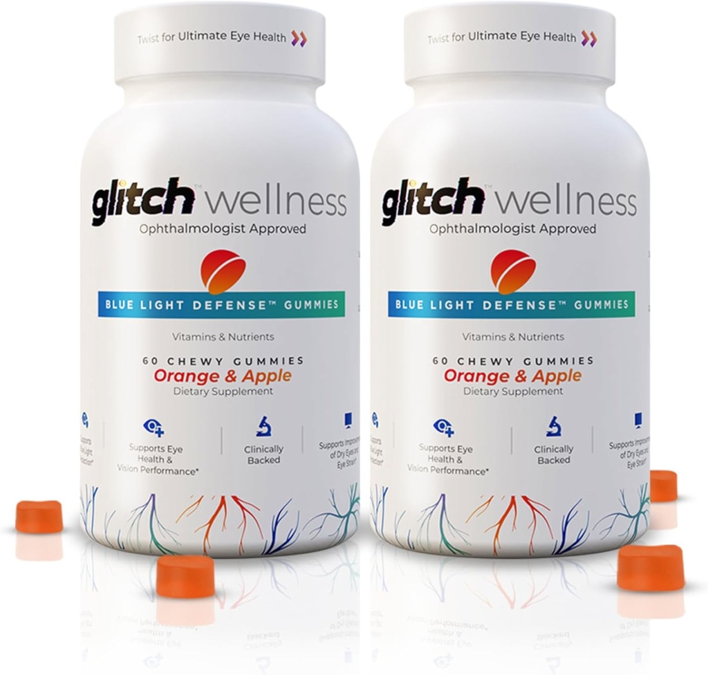 Glitch Gumpts per a la defensa blau de la Lumption Vegan, Sugar Free Zeaxantin i Lutein Gicks for Suckes i Sènibles (60 Compte - 2 Amples)