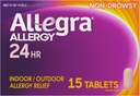 Allegra Adult 24HR Non-Drowsy Antihistamine, 15 Tablets, Fast-Acting Allergy Symptom Relief, 180 mg