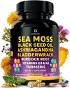 Sea Moss Capsules – 17-in-1 Blend with Black Seed Oil Ashwagandha Bladderwrack Burdock Root Turmeric Vitamin D3 K2 C for Daily Wellness – Multimineral Supplement for Men & Women – 120 Count