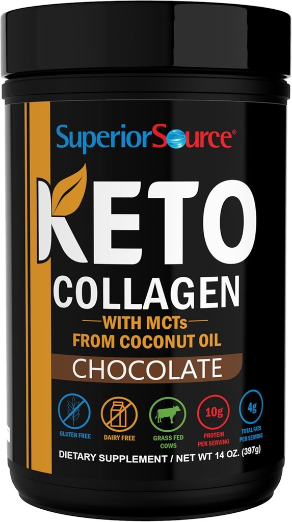 Sursă superioară Keto Colagen - Colagen Pulbere de proteine cu ulei MCT - Suporturi păr, piele, unghii și sănătate comună - lactate-gratuit - Ciocolată, 14 oz