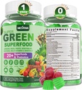 Super Greens Gummies, Greens Superfood Powder Alternative w/Spirulina, Chlorella, Prebiotic Fiber, Probiotic, Fruit Veggie, Daily Greens Vegetable for Digestive & Gut Health, Immunity, Focus, 60 Cts