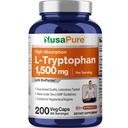 NusaPure L-Tryptophan Capsules, 1500 mg, 200 Veggie Capsules (Non-GMO, Vegan)