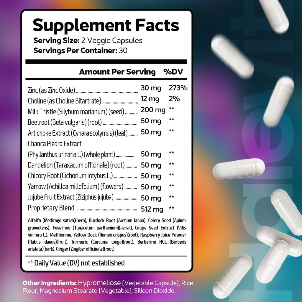 Tercero Tested Liver Suplemento con Zinc, Choline, Milk Thistle, Beetroot, Artichoke Extract, Chanca Extract, Dandelion ¦ Liver Detox and Cleanse TEN Made in USA