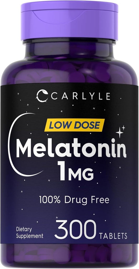 Carlyle Melatonin 1 mg | 300 Low Dose Tabletler | Uyuşturucu Ücretsiz Yardım | Vejetaryen, Non-GMO, Gluten Free