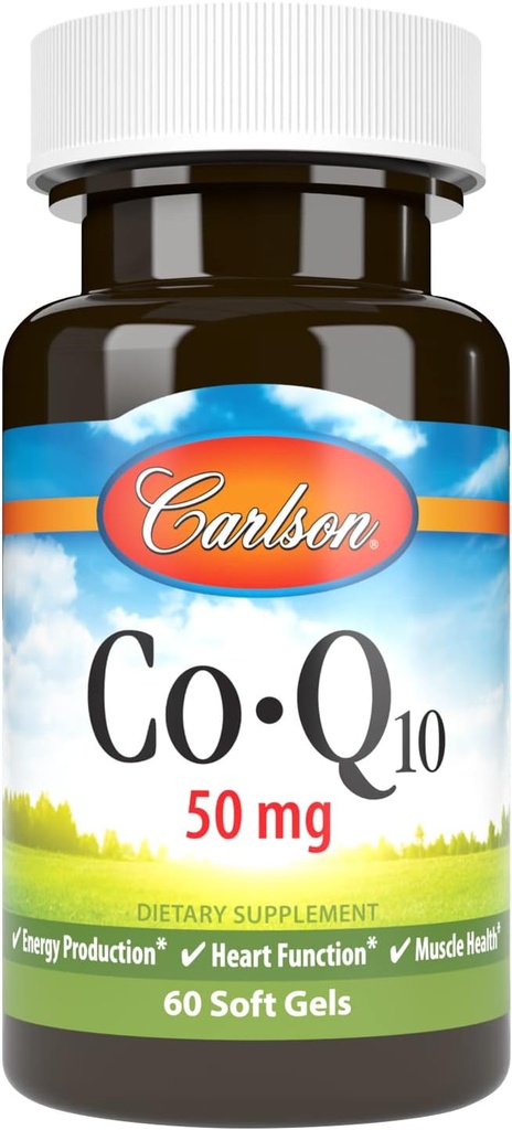 Carlson - Co-Q10, Co-Enzyme Q10, 50 mg, Výroba energie a funkcia srdca, 60 Softgels