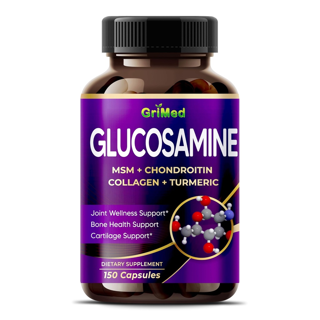 GriMed Glucosamine 12,000mg - X12 Power with MSM, Chondroitin, Collagen, Turmeric for Joint Wellness, Strong Bones, Cartilage Support