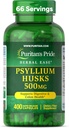 Puritan 's Pride Herbal Ease ® Psyllium Husks 500mg, Digestive, Colon, and Heart Health Support, Daily Fiber Capsules, 2 Month Supply, 400 Rapid Release Capsules
