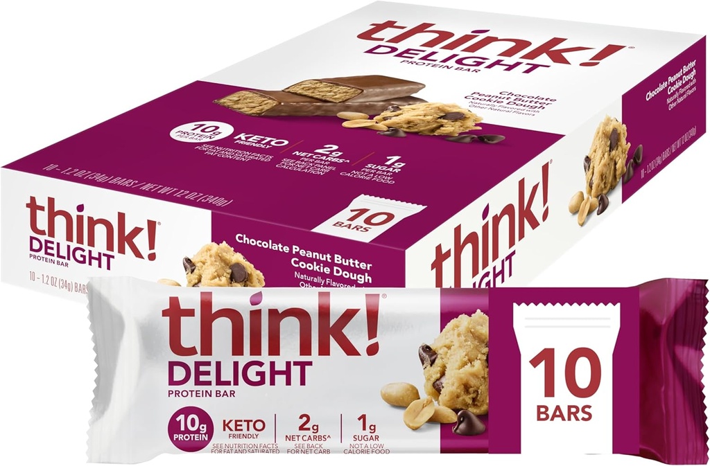 Domā! Delight, Keto Protein Bars, Veselīgs zems Carb, bez lipekļa uzkoda - Šokolādes Peanut sviests Cookie Dugh, 10 Count (iepakojums May Vary)
