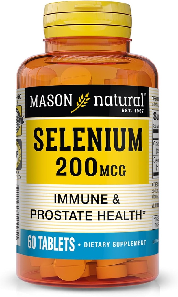 Mason Natural Selenium 200 mcg - Antioxint suplementari per a la implementació de l'Imune i la Salut de Prostata, la principal Trace Mines, 60 taules