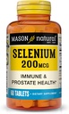 Mason Natural Selenium 200 mcg - Suplemento antioxidante para o soporte inmune ea saúde do próstata, mineral esencial de traza, 60 tabletas