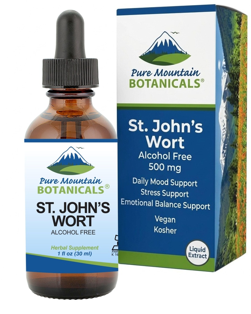 Pure Mountain Botanicals St Johns Wort Tincture - Alcohol-Free Liquid Herbal Extract - 500mg per Serving - 30 Servings - Kosher Vegan Supplement