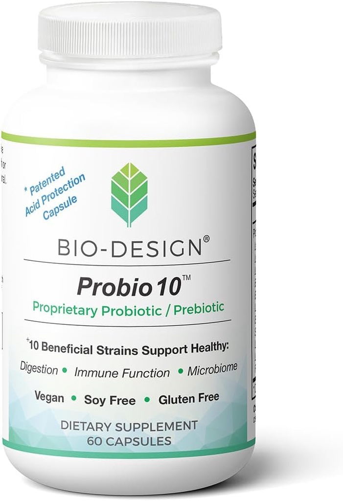 Probio10 - Daily Probiotic & Prebiotic Supplement - 10 miljard CFU, 10 Beneficial Strains Aid in Digestie, Regularity, Immune Function, and Gut Health - 60 Acid-Resistant Capsules
